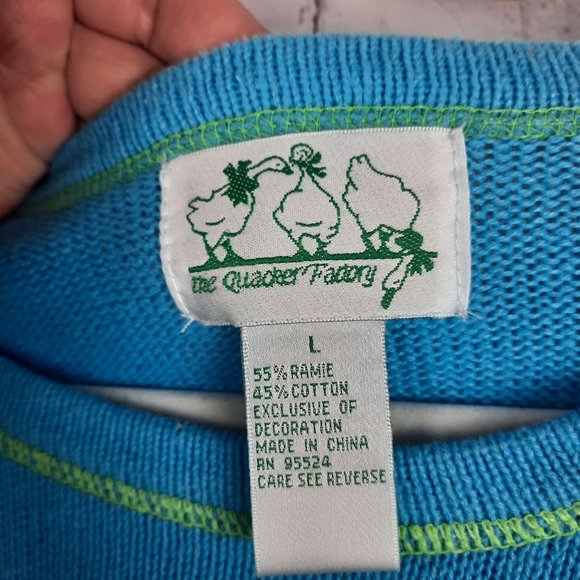 Quacker Factory Polar Bear Scarf Sweater Blue Green - Picture 6 of 6